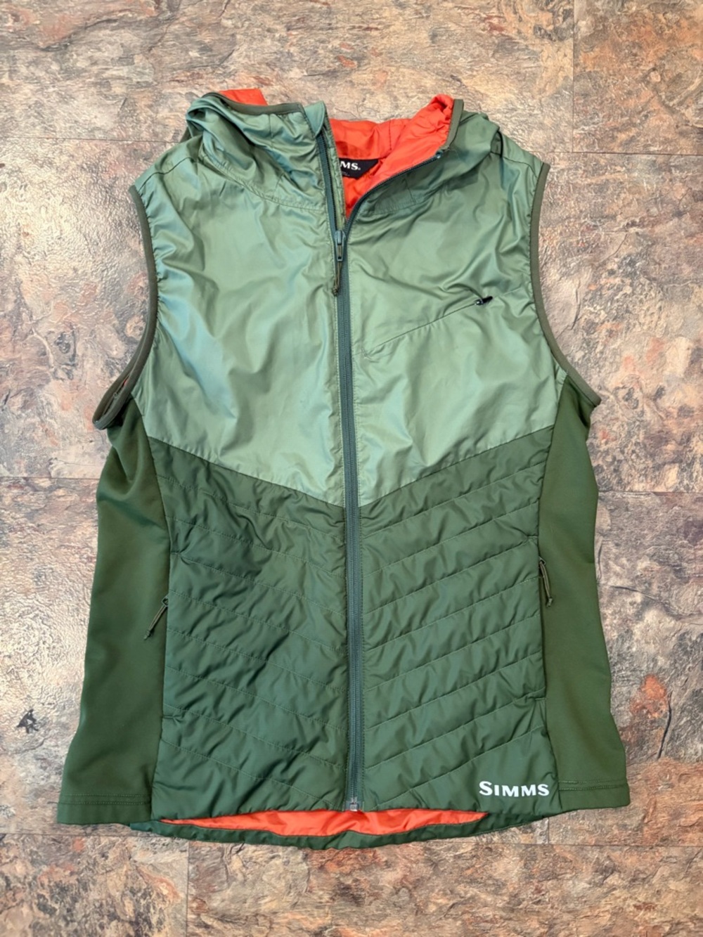 Simms Women's Fall Run Hybrid Hooded Vest Green woman’s Large